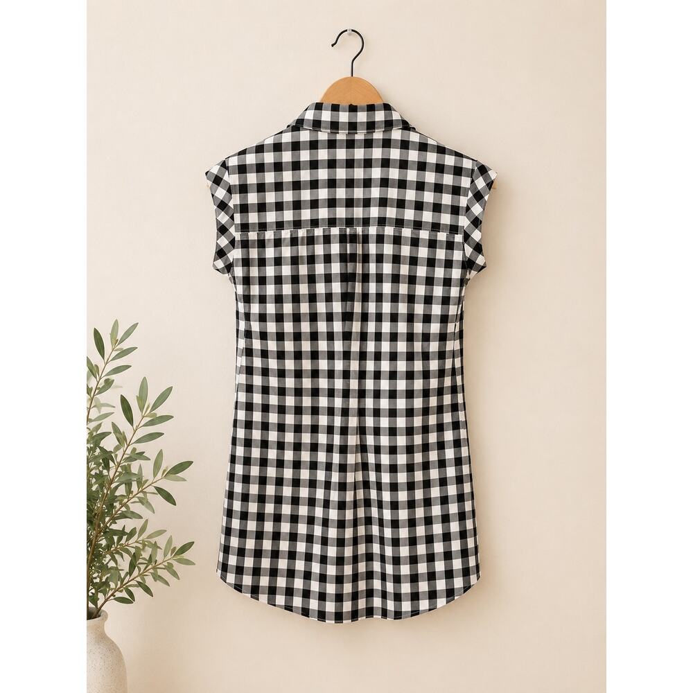 J.Crew Gingham Shirt Dress Black White Button Front Cap Sleeve Cotton Size XXS - Picture 3 of 3